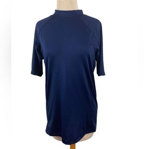 Land’s End Top Short Sleeve Top High Collar Polyester Spandex Size XXL EUC Blue